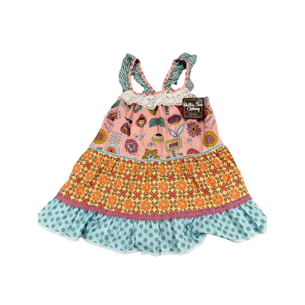 Matilda Jane Girls Tiered Ruffle Floral Polka Dot Dress Multi-Color Size 8